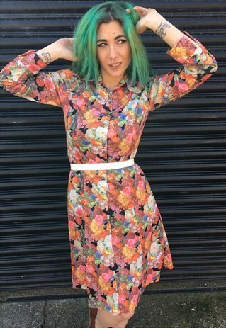 VINTAGE MULTI COLOURED FLORAL DRESS