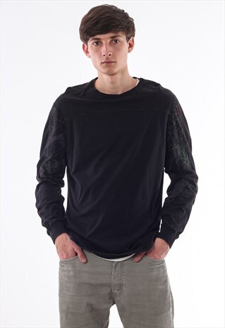 VINTAGE MAHARISHI PRINTED TEE BLACK LONG SLEEVE PRINTED