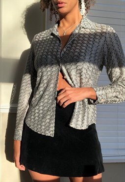 Vintage 90's New Look crochet fabric shirt blouse in silver.