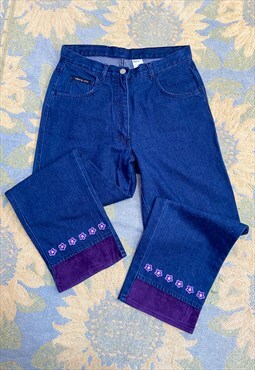 Vintage 90's High Waisted Daisy Detail Jeans - S