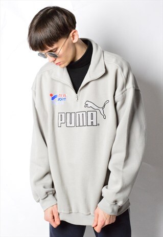 VINTAGE 90S BEIGE 1/3 ZIPPER DROP SHOULDER PUMA SWEATSHIRT