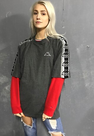 VINTAGE KAPPA OVERSIZED SPORT T SHIRT TOP GREY XL SLOUCHY 12