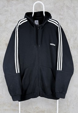 Adidas Black Hoodie Full Zip Striped Men's 3XL