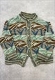 VINTAGE KNITTED CARDIGAN ABSTRACT PATTERNED GRANDAD SWEATER