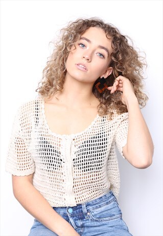 VINTAGE 90S BEIGE SHEER KNIT CARDIGAN