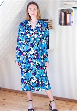 Bright blue floral vintage dress