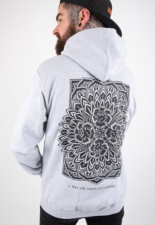 ROSE MANDALA PULLOVER GREY HOODIE