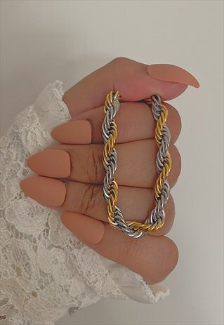 MONARCH. OMBRE DUAL TONE CHAIN GOLD SILVER ROPE NECKLACE