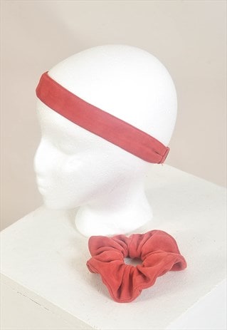 NEW SUEDE LEATHER HEADBAND AND SCRUNCHIE SET