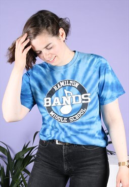 Vintage Tie-Dye T-Shirt 1990s in Blue Hamilton Bands Print