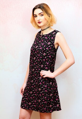 1990S VINTAGE PINK FLORAL MINI SHIFT DRESS
