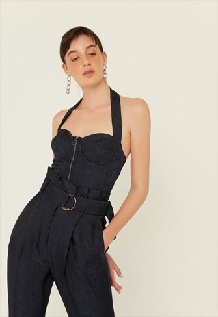ZIPPED CROP TOP NAVY BLUE