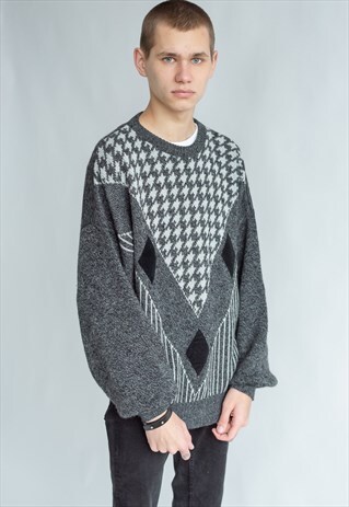 VINTAGE 80S MINIMAL DADS JUMPER IN GREY WOOL