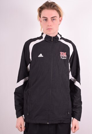 ADIDAS MENS VINTAGE TRACKSUIT TOP JACKET SMALL BLACK 90S