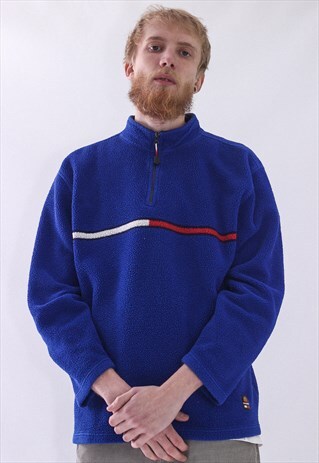 VINTAGE MEN TOMMY HILFIGER BIG LOGO FLEECE HALF ZIP PULLOVER