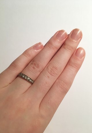WOMENS RETRO VINTAGE RING 925 SILVER RING BAND WITH GEMS IN