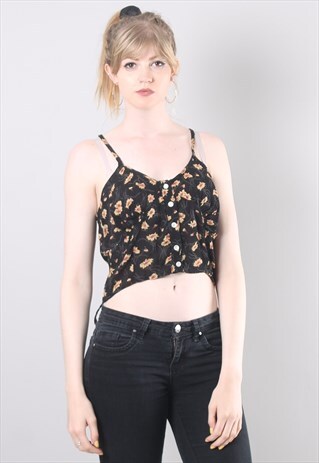 VINTAGE 90S FLORAL PATTERNED BUTTON CROP TOP
