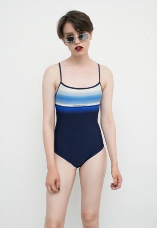 VINTAGE SWIMSUIT DARK BLUE WHITE GEOMETRIC SWIMWEAR