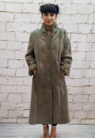 VINTAGE GREEN SHEEPSKIN / SHEARLING / SUEDE COAT
