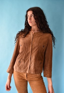 Vintage 1990s Size M Suede Boxy Jacket in Tan.