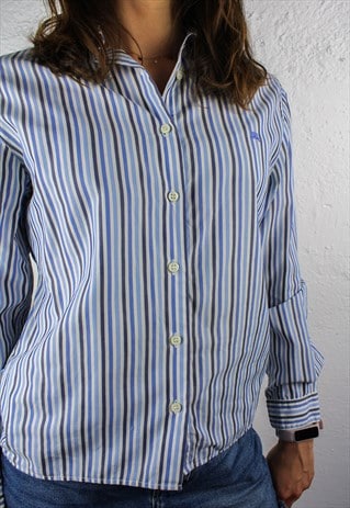 Vintage Burberry London Striped Shirt in Blue S