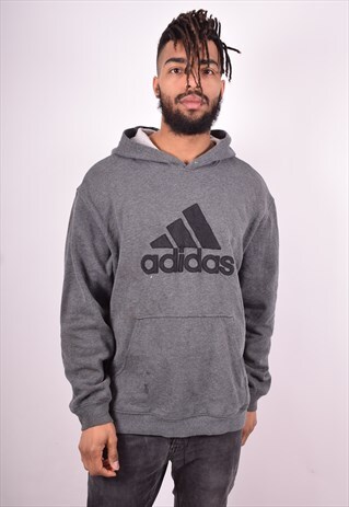 ADIDAS MENS VINTAGE HOODIE JUMPER LARGE GREY 90'S