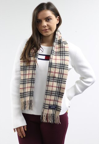 VINTAGE CASHMERE CHECKED SCARF CREAM-AS183