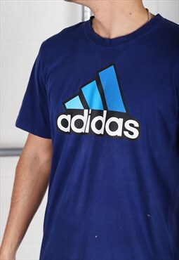 Vintage Adidas T-Shirt in Blue Short Sleeve Tee Medium