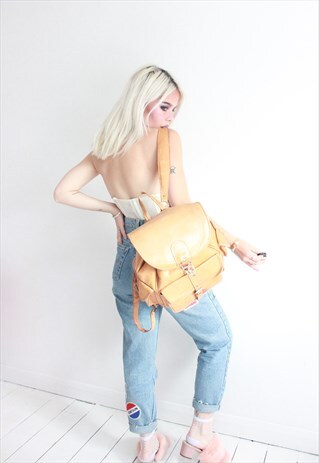 VINTAGE 70S TAN LEATHER RUCKSACK BAG