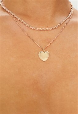 54 Floral Large Heart Pendant Necklace Chain - Gold