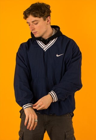 VINTAGE 90S NAVY NIKE WINDBREAKER ANORAK JACKET