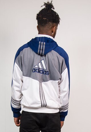 90'S VINTAGE ADIDAS WHITE HOODED TRACKSUIT JACKET