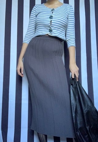 Vintage YK2 does 90s crinkled grey maxi skirt, caprice, uk14