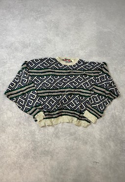 Vintage Abstract Knitted Jumper Funky Patterned Sweater