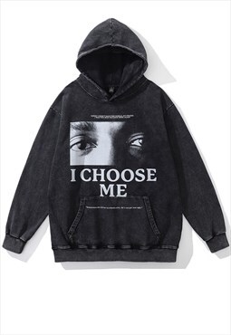 Grunge hood Y2K urban top retro slogan pullover vintage grey