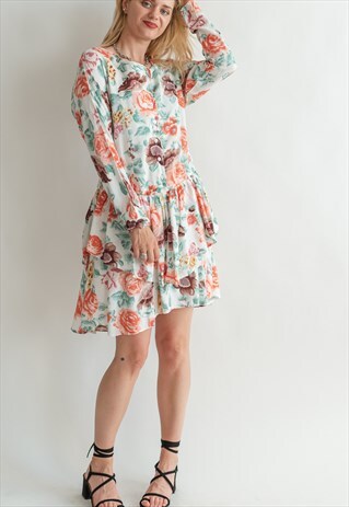 VINTAGE 80S FUNKY FLORAL DRESS WITH RUFFLE SKIRT