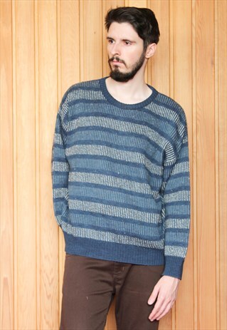VINTAGE 1980S BLUE STRIPED JUMPER