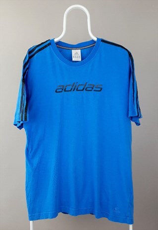 VINTAGE ADIDAS T-SHIRT SPELLOUT LOGO BLUE BLACK 90S