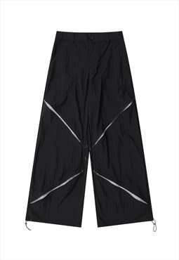 Techno joggers utility zipper trousers rave pants in black 