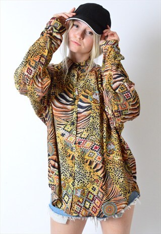 VINTAGE 80S LEOPARD PRINT LONG SLEEVE SHIRT