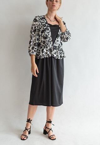 VINTAGE 80S MIDI KITSCH DRESS WITH FLORAL DETAIL
