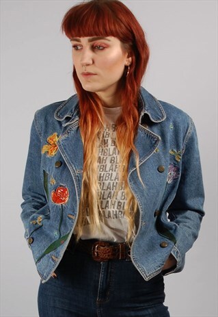 RARE VINTAGE 80'S CROPPED EMBROIDERED KENZO DENIM JACKET