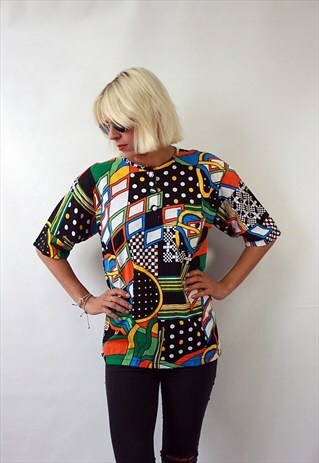 VINTAGE 90'S AMAZING COOL COLORFUL BLOUSE WITH BUTTONS