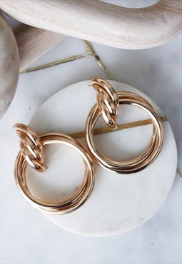 Gold Hoop Circle Rope Stud Minimalist Everyday Earrings