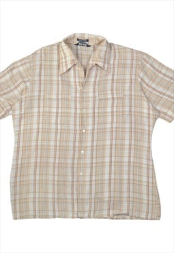 Vintage Shirt Check Pattern Short Sleeve Beige XL
