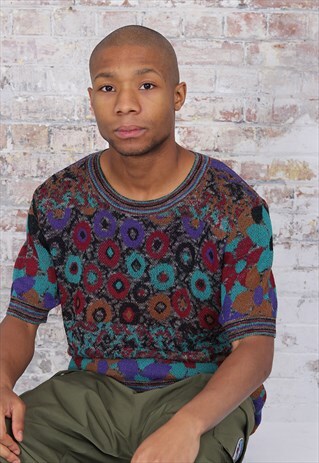VINTAGE MISSONI PATTERN SHORT SLEEVE JUMPER MULTI-COLOURED