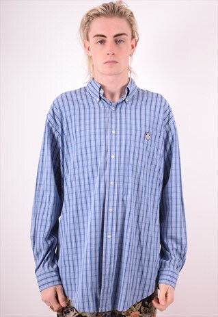 RALPH LAUREN MENS VINTAGE SHIRT LARGE BLUE CHECK 90S