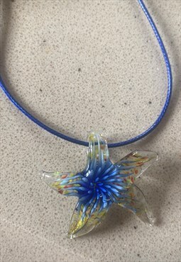 dark blue murano glass starfish necklace  