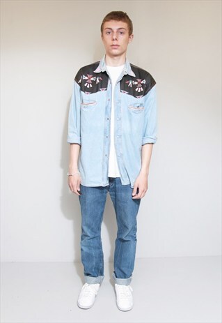 VINTAGE 1990'S NAVAJO PATCHED OVERSIZED DENIM SHIRT