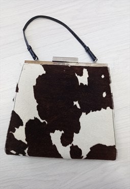 00's Tanner Krolle Bag White Brown Cow Print 